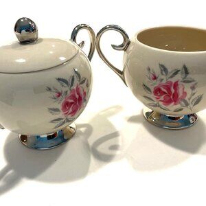 Flintridge China Made In California USA Rose Vintage Creamer Lidded Sugar Set